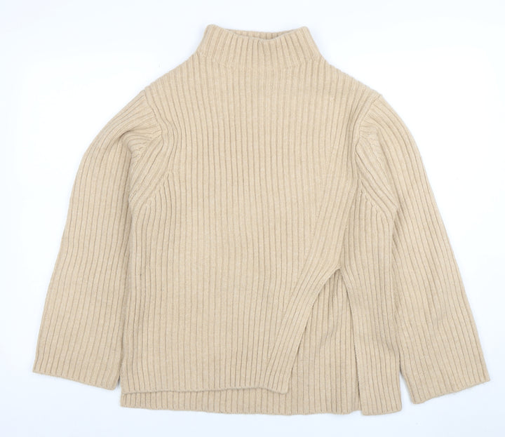 MING Womens Beige Mock Neck Ribbed Knit Jumper Size M