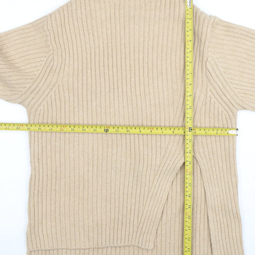 MING Womens Beige Mock Neck Ribbed Knit Jumper Size M