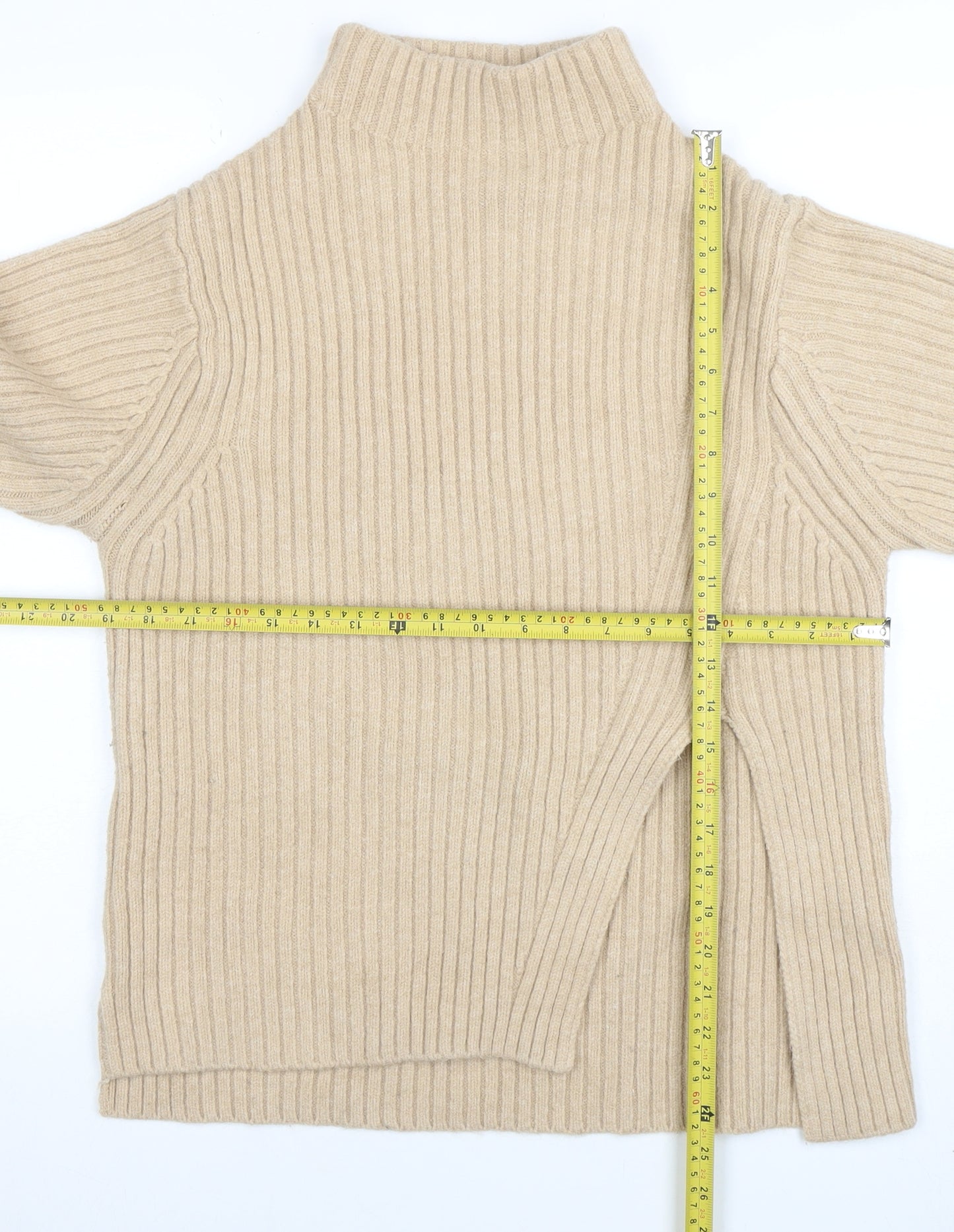 MING Womens Beige Mock Neck Ribbed Knit Jumper Size M