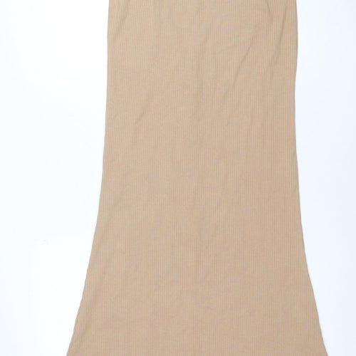 ZARA Women Beige Long Jersey Stretch Pencil Skirt S