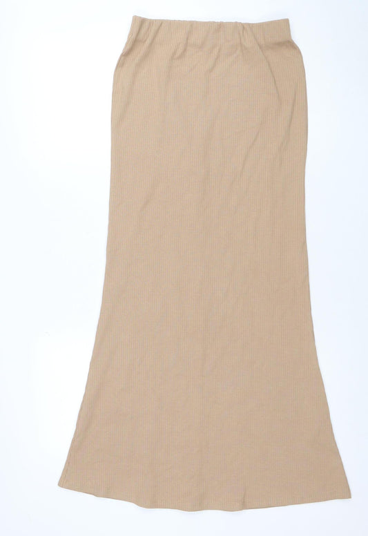 ZARA Women Beige Long Jersey Stretch Pencil Skirt S