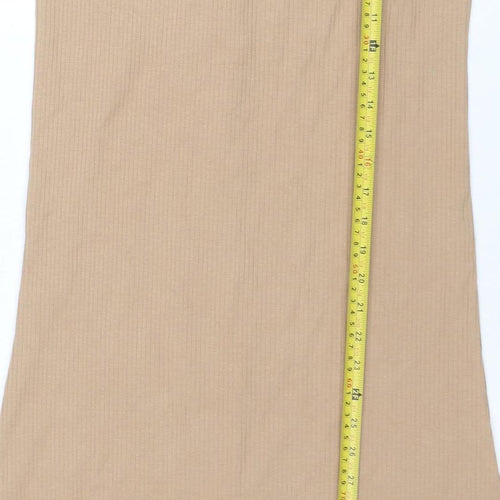 ZARA Women Beige Long Jersey Stretch Pencil Skirt S