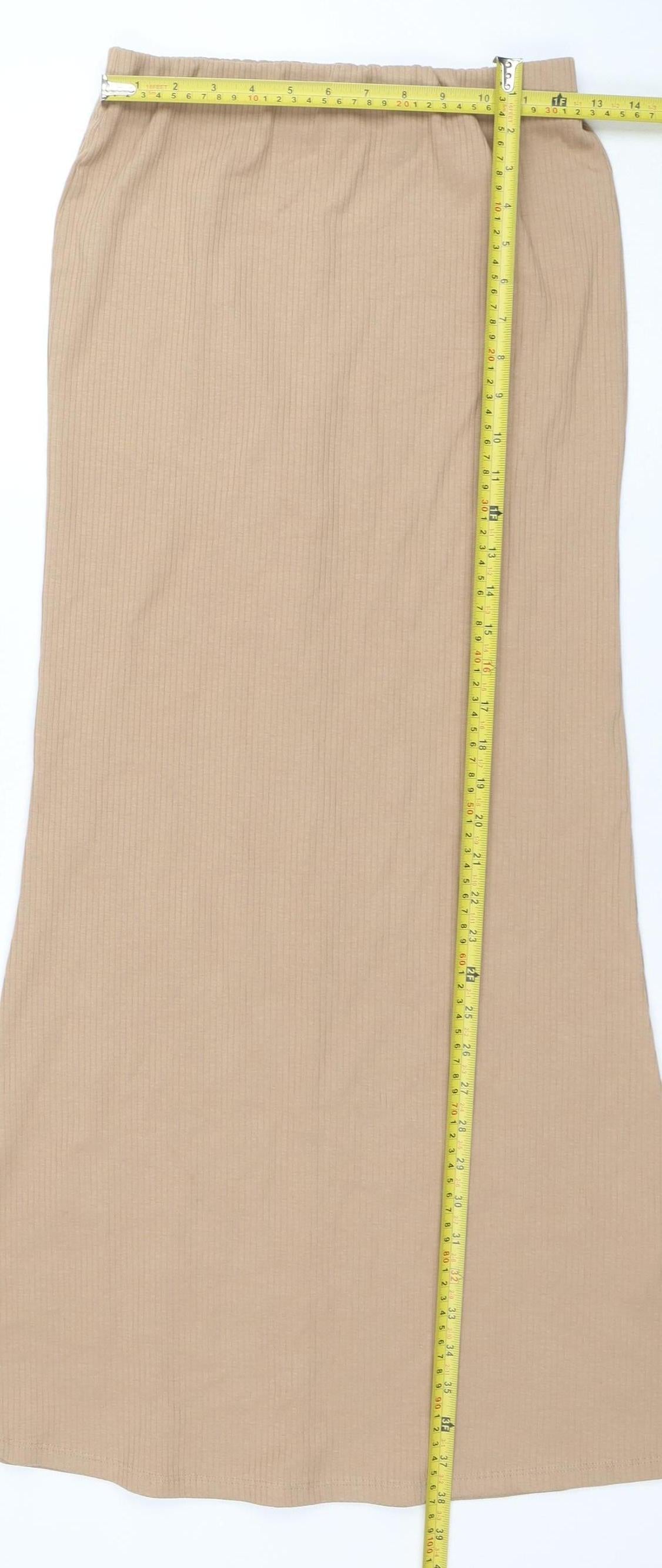 ZARA Women Beige Long Jersey Stretch Pencil Skirt S
