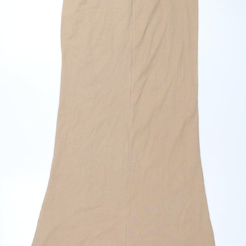 ZARA Women Beige Long Jersey Stretch Pencil Skirt S