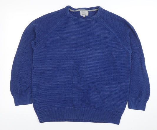 Marks and Spencer Men’s Blue Cotton Waffle-Knit Jumper L Regular Fit