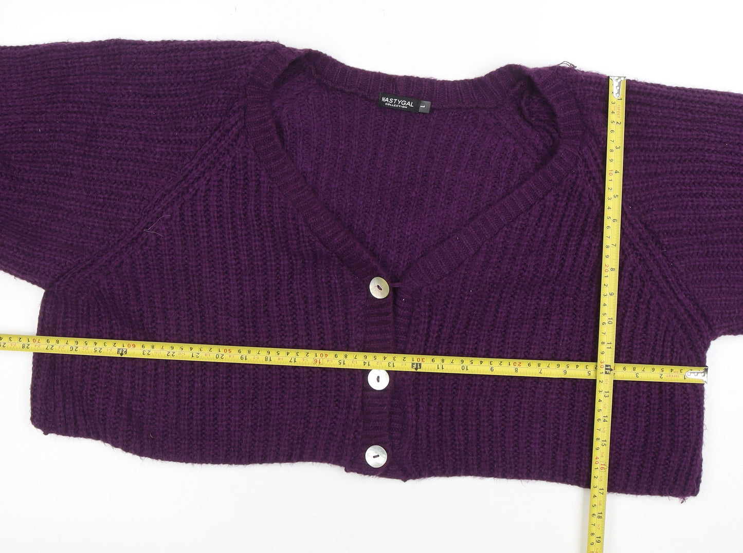 Nasty Gal Women’s Purple Chunky Knit Button Cardigan Size L
