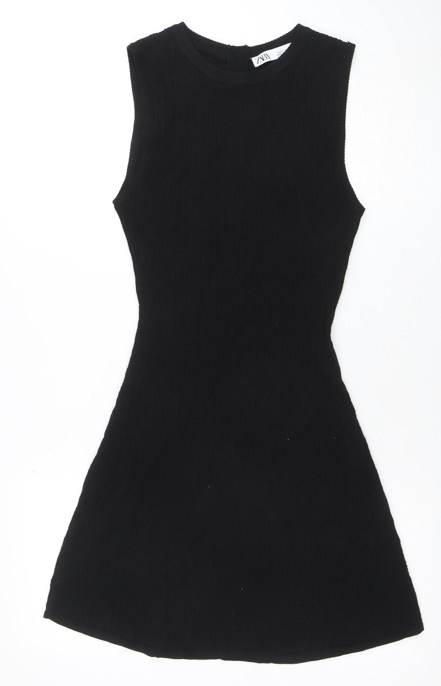 ZARA Women Black Knit Sleeveless A-Line Dress Size 12
