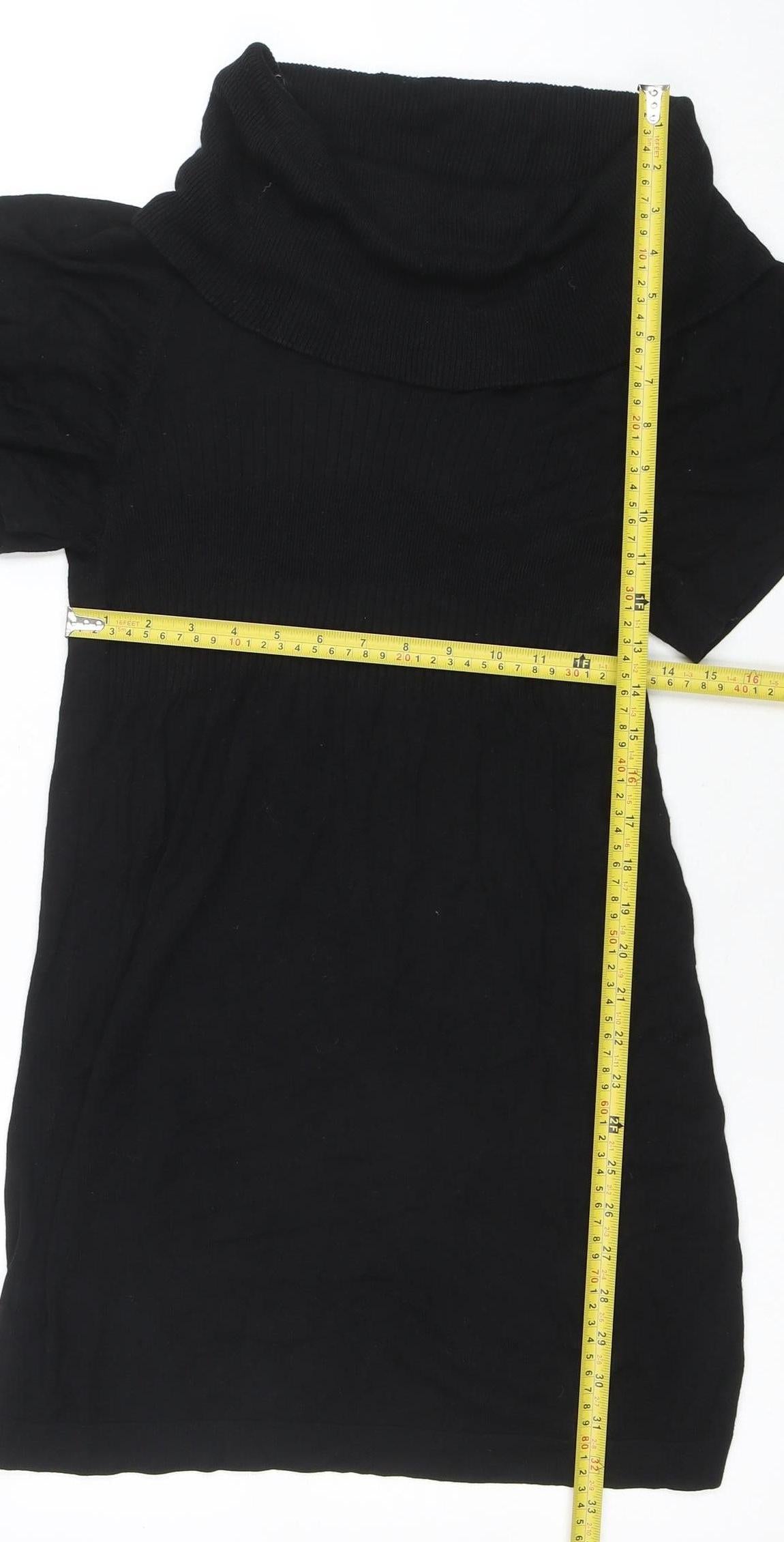 Vero Moda Women Black XS Roll Neck Short Sleeve Sweater Dress