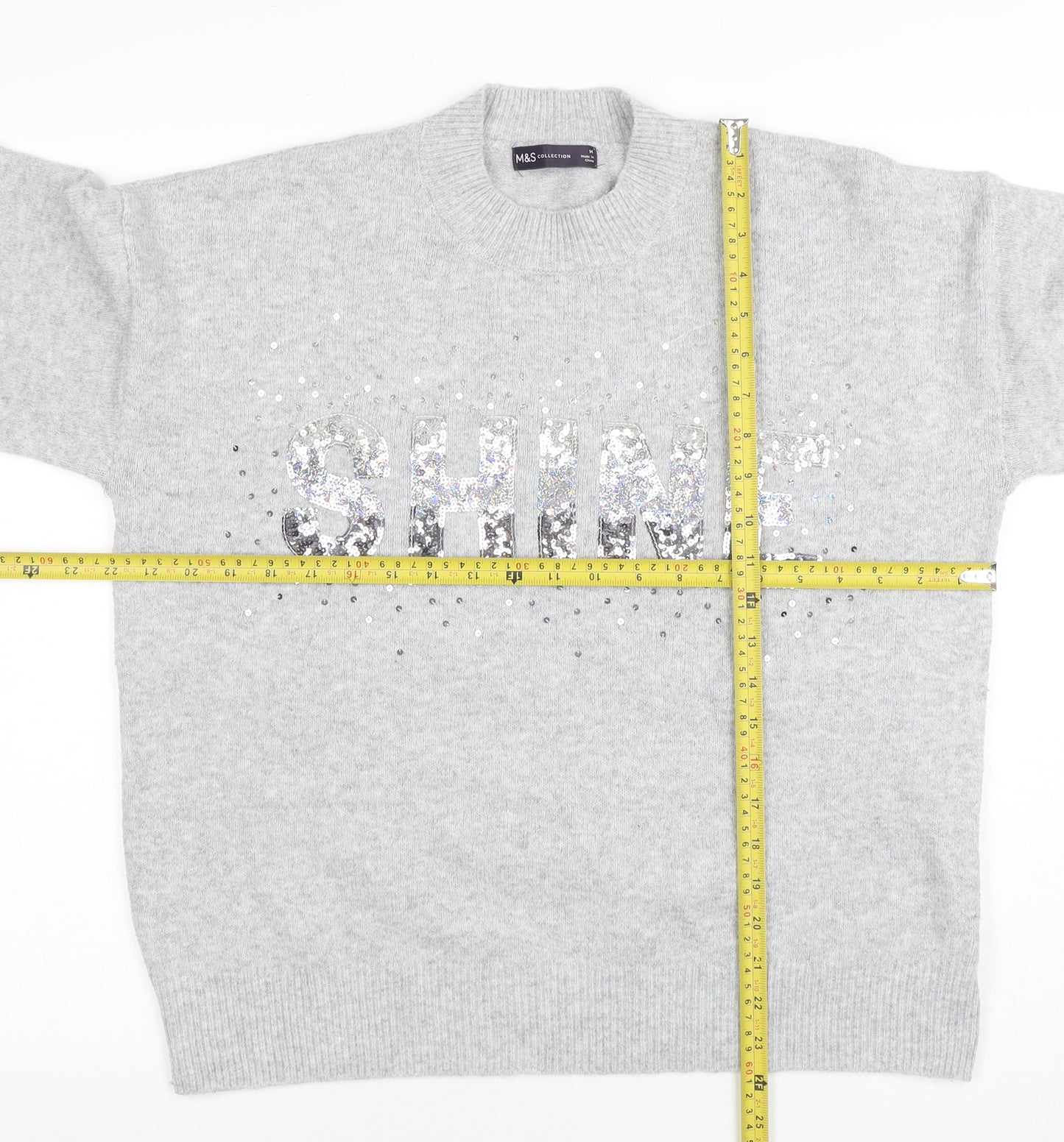 Marks and Spencer Womens Grey Sequin SHINE Jumper Medium