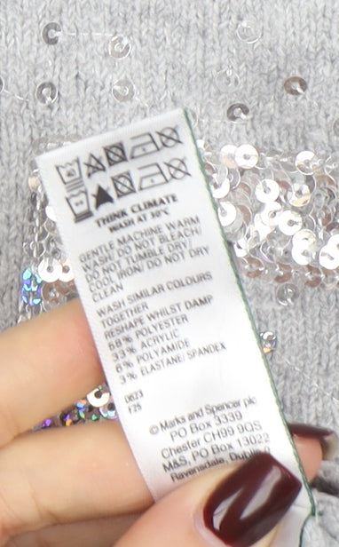 Marks and Spencer Womens Grey Sequin SHINE Jumper Medium