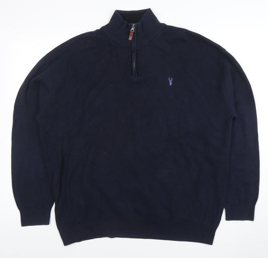NEXT Men's Blue Cotton 1/2 Zip High Neck Jumper XL