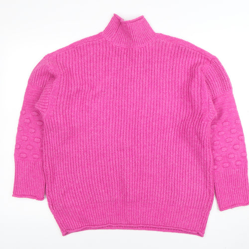Joules Women's Pink Mock Neck Chunky Knit Jumper UK 10 Acrylic Blend