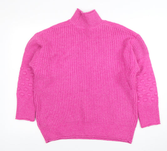 Joules Women's Pink Mock Neck Chunky Knit Jumper UK 10 Acrylic Blend