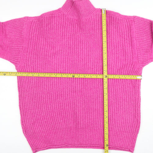 Joules Women's Pink Mock Neck Chunky Knit Jumper UK 10 Acrylic Blend