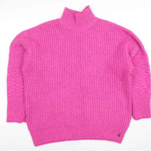 Joules Women's Pink Mock Neck Chunky Knit Jumper UK 10 Acrylic Blend