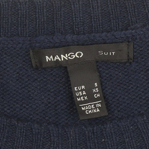 Mango Women's Blue Beaded Wool Blend Crew Neck Jumper Size 8