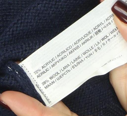 Mango Women's Blue Beaded Wool Blend Crew Neck Jumper Size 8