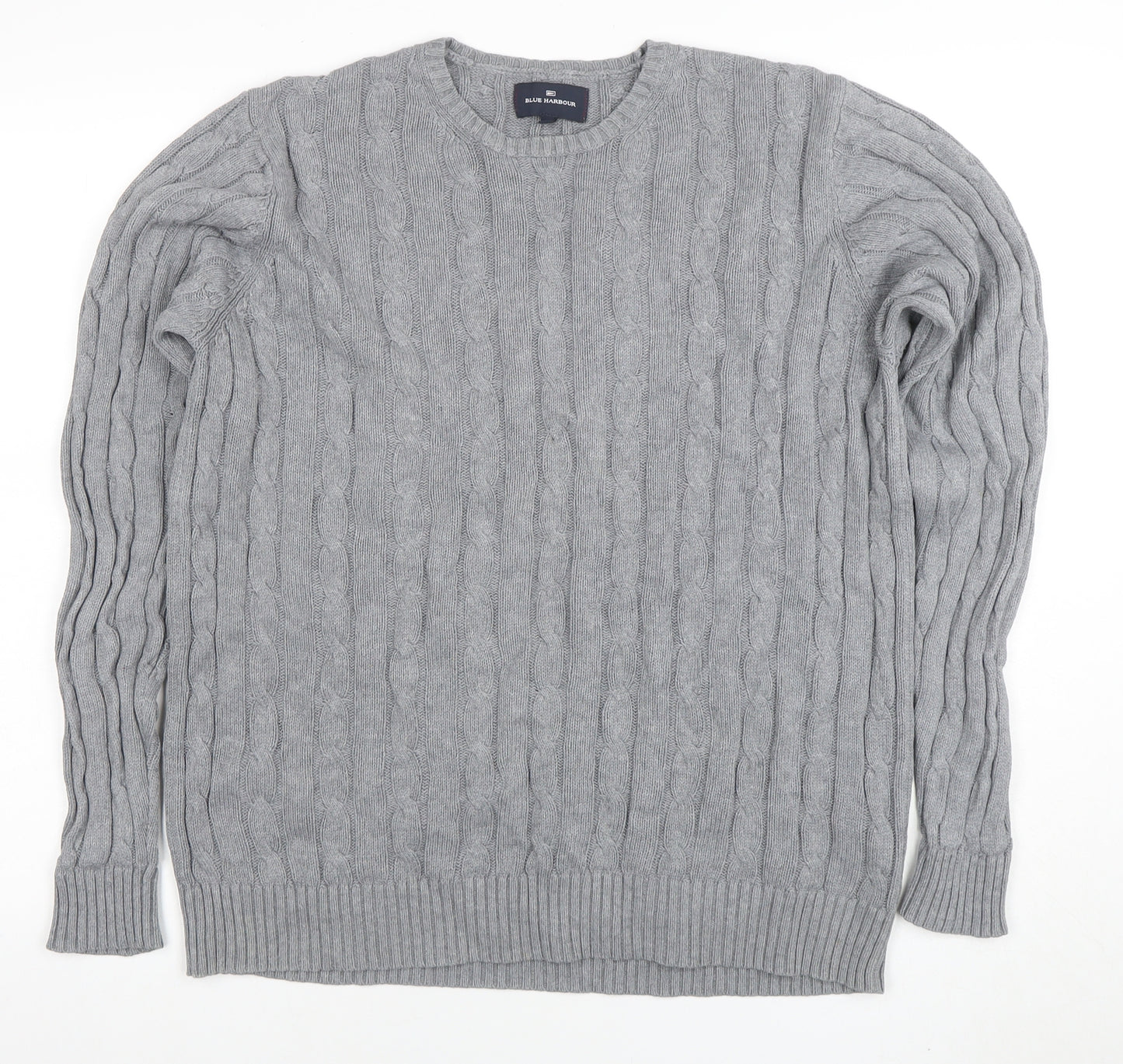 Blue Harbour Men's Grey Cotton Cable-Knit Jumper M