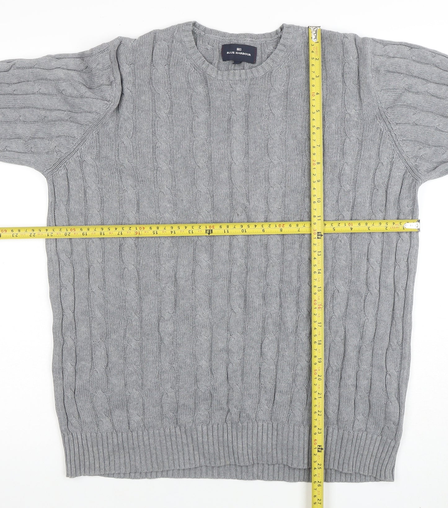 Blue Harbour Men's Grey Cotton Cable-Knit Jumper M