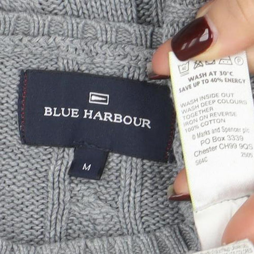 Blue Harbour Men's Grey Cotton Cable-Knit Jumper M