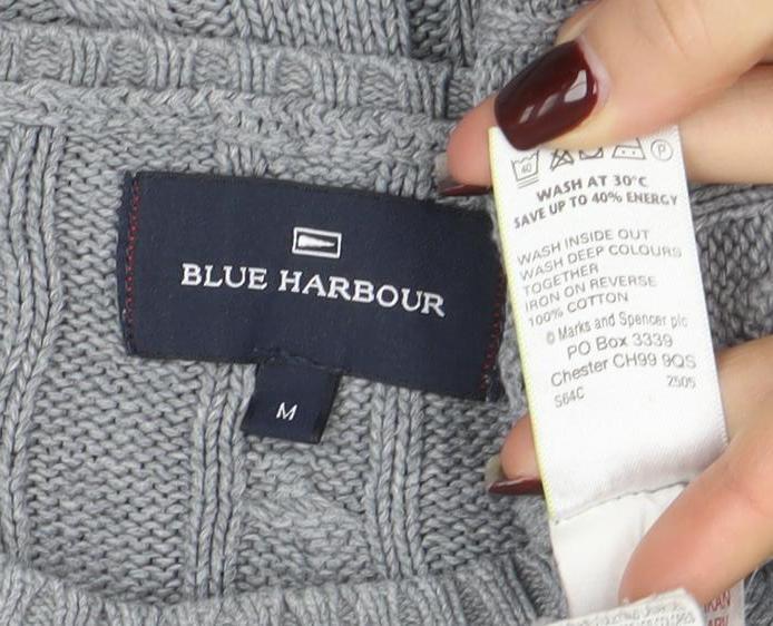 Blue Harbour Men's Grey Cotton Cable-Knit Jumper M