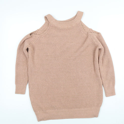Boohoo Women’s Beige Cold Shoulder Knit Jumper Size S