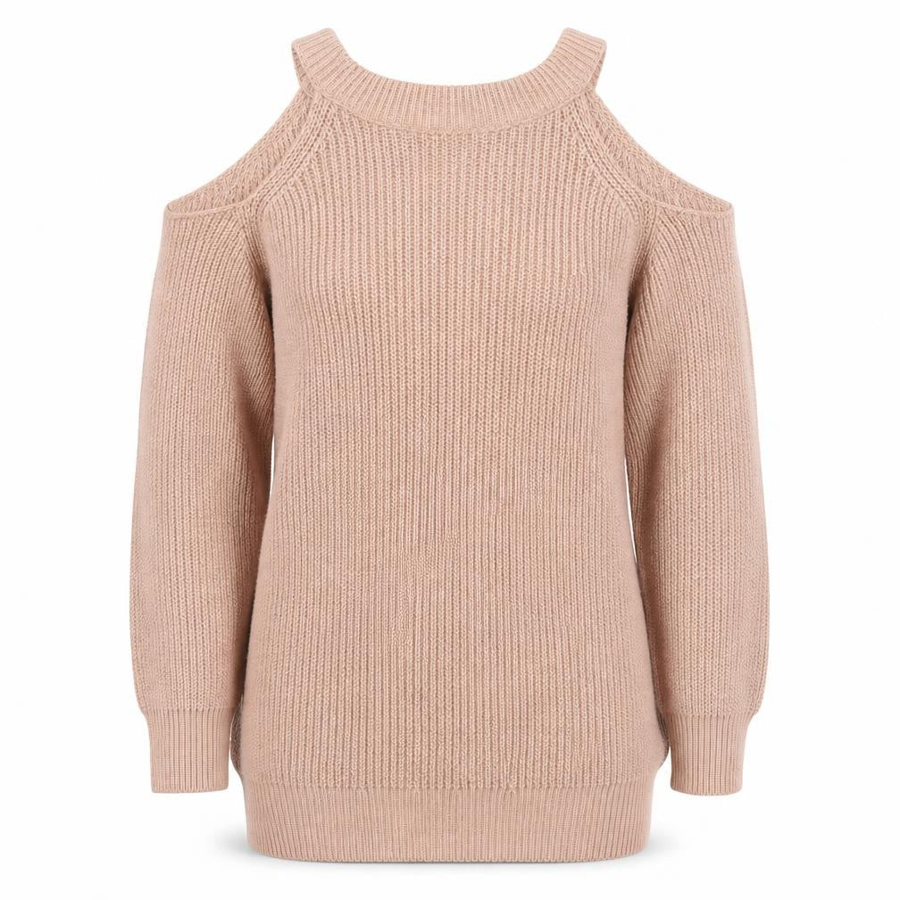 Boohoo Women’s Beige Cold Shoulder Knit Jumper Size S