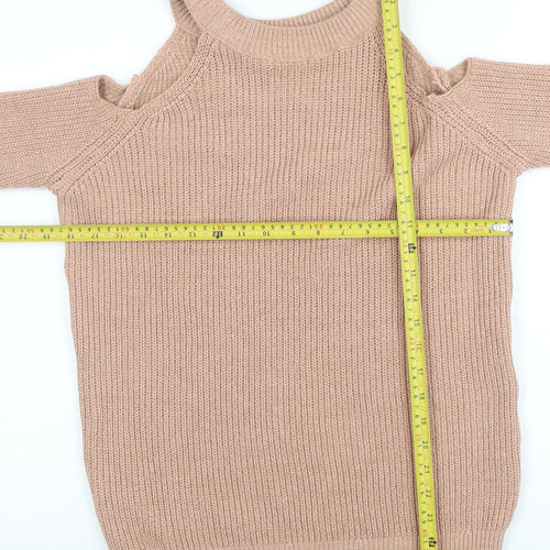 Boohoo Women’s Beige Cold Shoulder Knit Jumper Size S