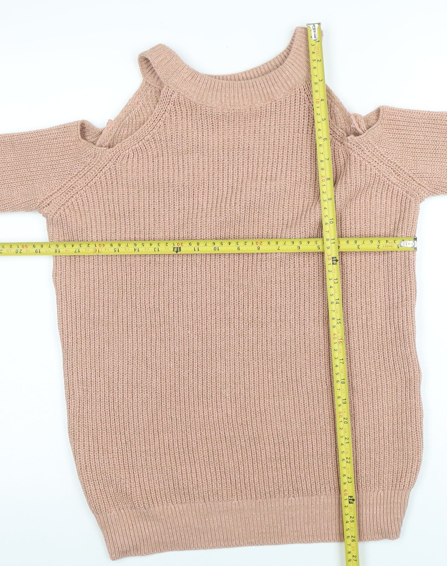 Boohoo Women’s Beige Cold Shoulder Knit Jumper Size S
