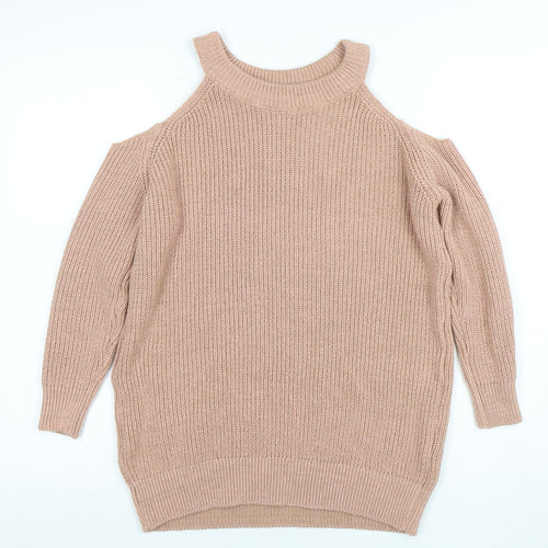 Boohoo Women’s Beige Cold Shoulder Knit Jumper Size S