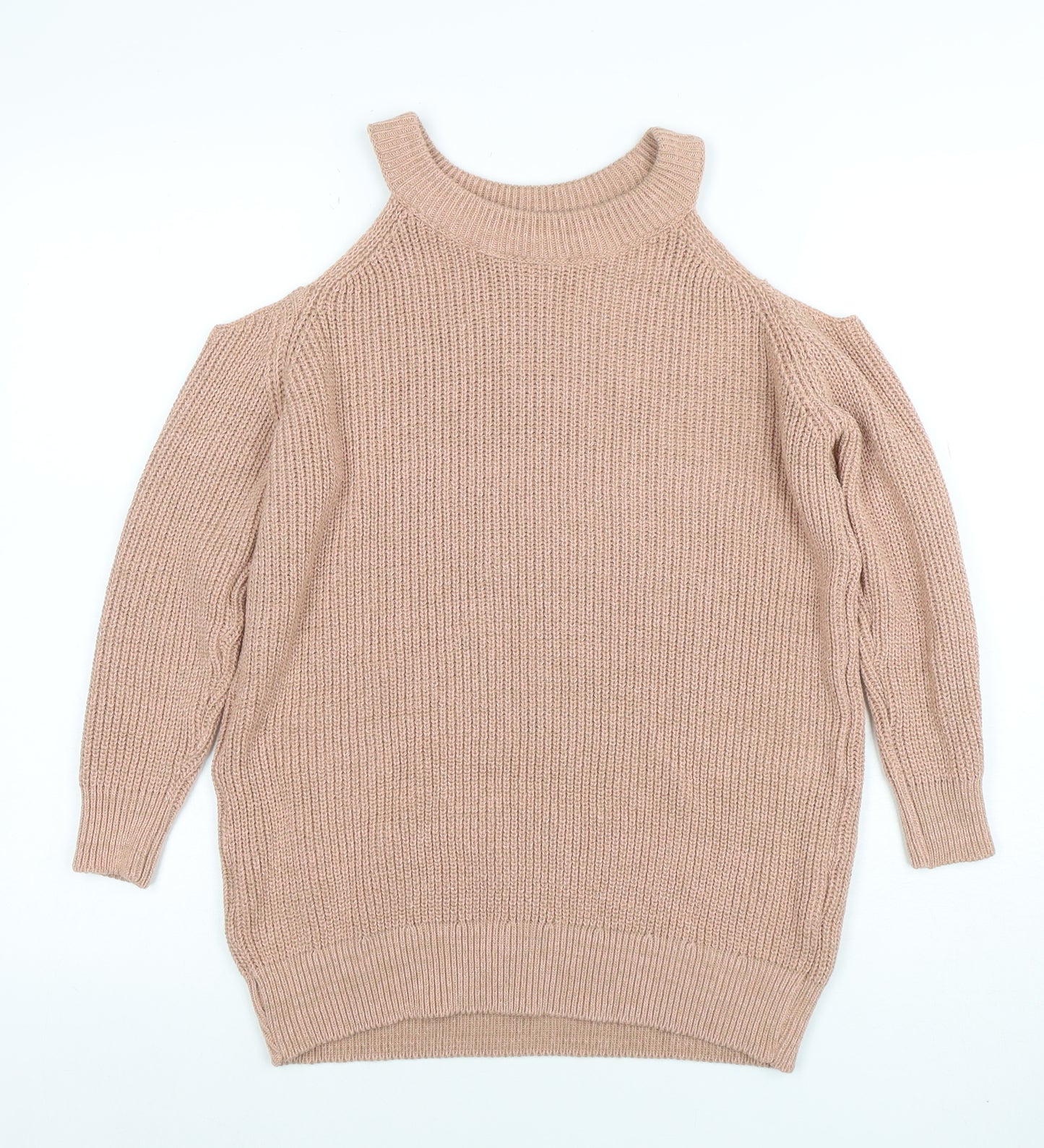 Boohoo Women’s Beige Cold Shoulder Knit Jumper Size S