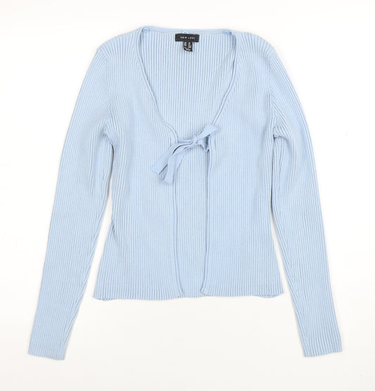 New Look Women’s Blue Ribbed V-Neck Tie Front Cardigan Size 10