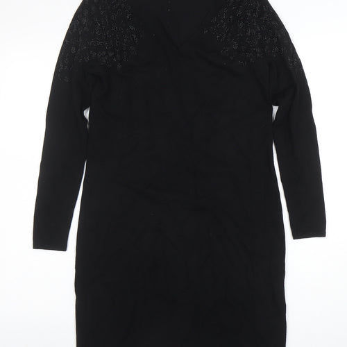 Monsoon Womens Black Beaded Knit Bodycon Dress Size S Long Sleeve