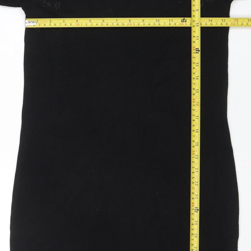 Monsoon Womens Black Beaded Knit Bodycon Dress Size S Long Sleeve