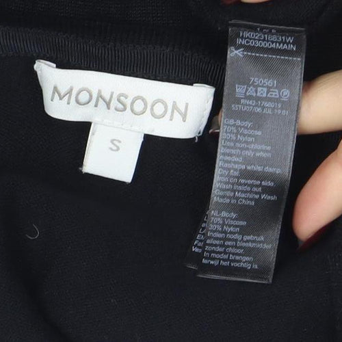 Monsoon Womens Black Beaded Knit Bodycon Dress Size S Long Sleeve