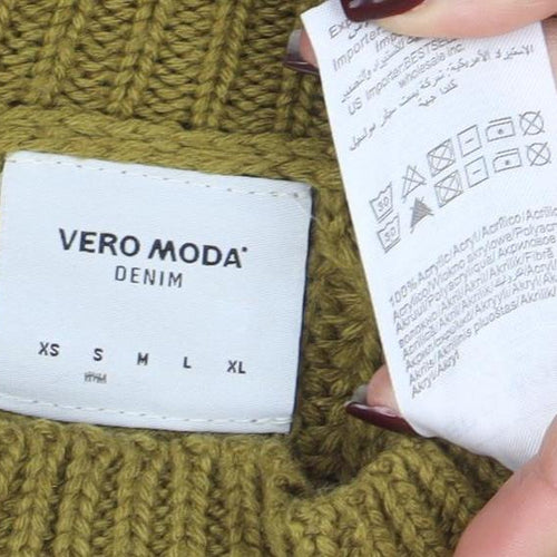 Vero Moda Women’s Green Chunky Knit High Neck Pullover Jumper M