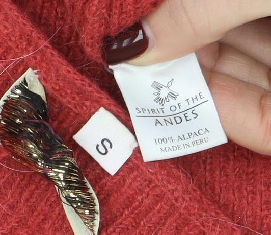 Spirit of the Andes Womens Red Alpaca Cardigan Size S V-Neck Button Up