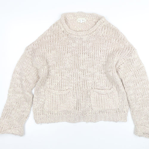 New Look Women's Beige Chunky Knit Crew Neck Jumper Size M