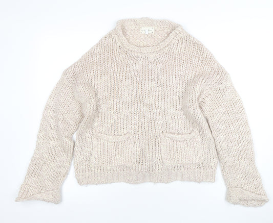 New Look Women's Beige Chunky Knit Crew Neck Jumper Size M