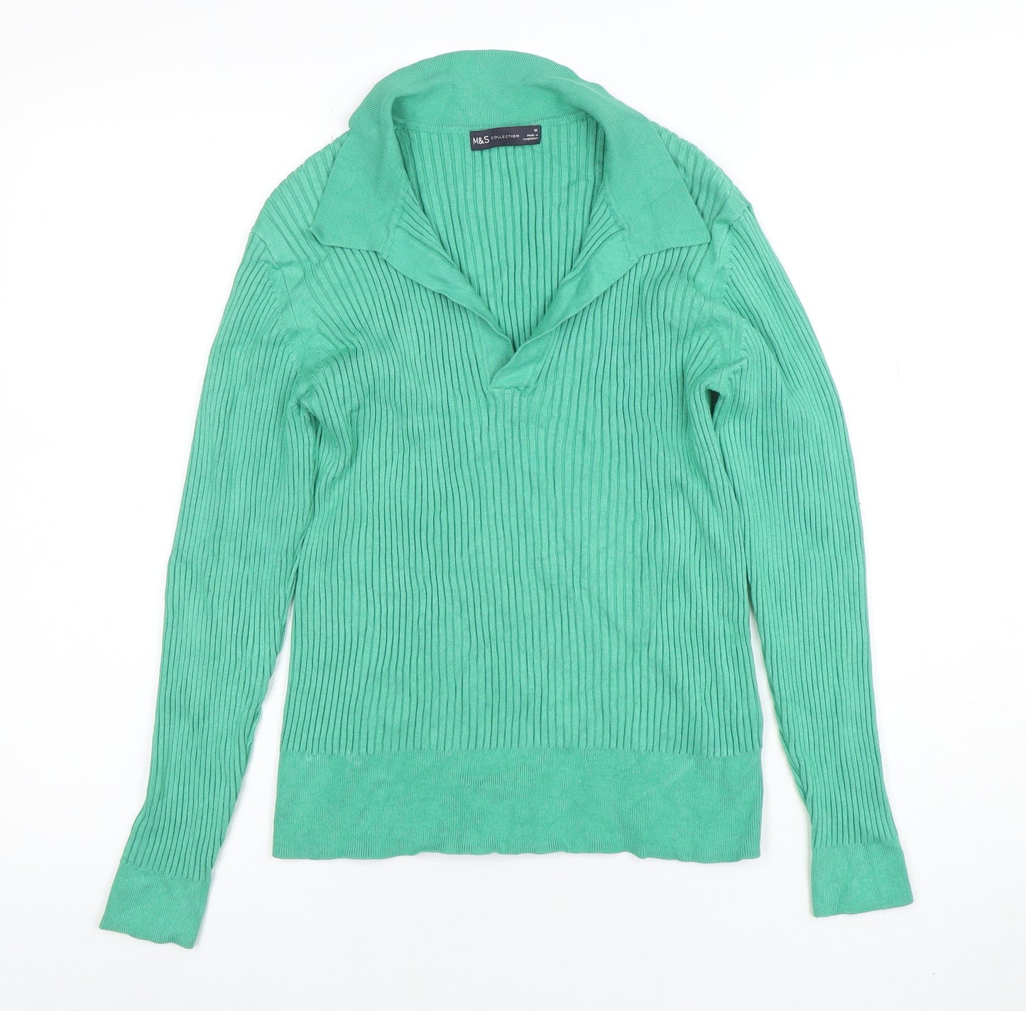 Marks and Spencer Women’s Green Collared Knit Long Sleeve Top Size 16