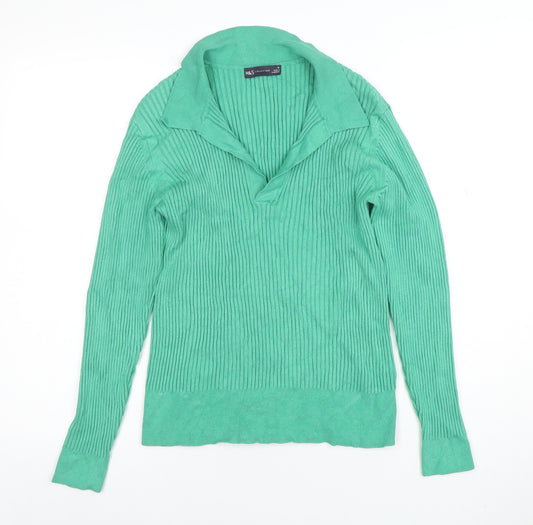 Marks and Spencer Women’s Green Collared Knit Long Sleeve Top Size 16