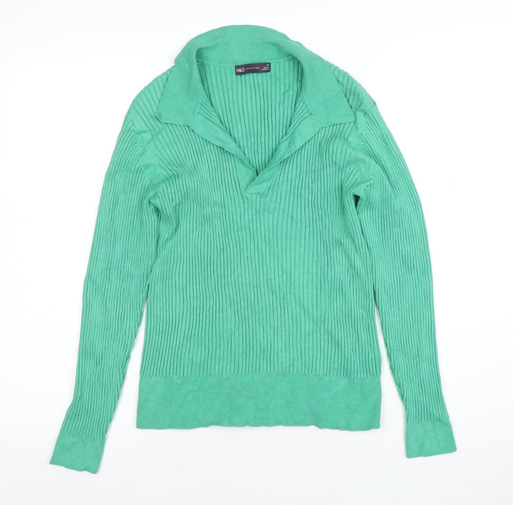 Marks and Spencer Women’s Green Collared Knit Long Sleeve Top Size 16