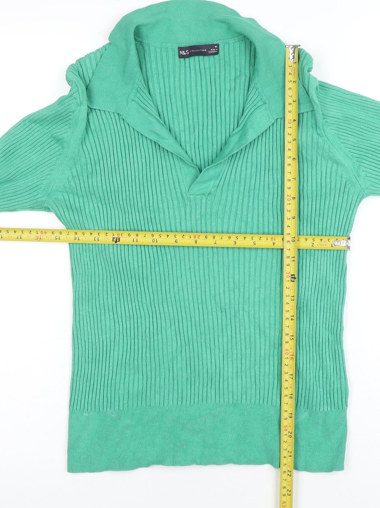 Marks and Spencer Women’s Green Collared Knit Long Sleeve Top Size 16