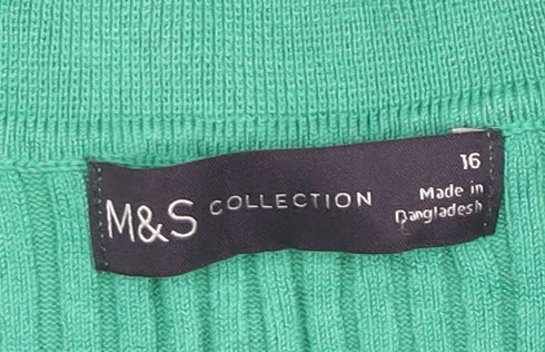 Marks and Spencer Women’s Green Collared Knit Long Sleeve Top Size 16