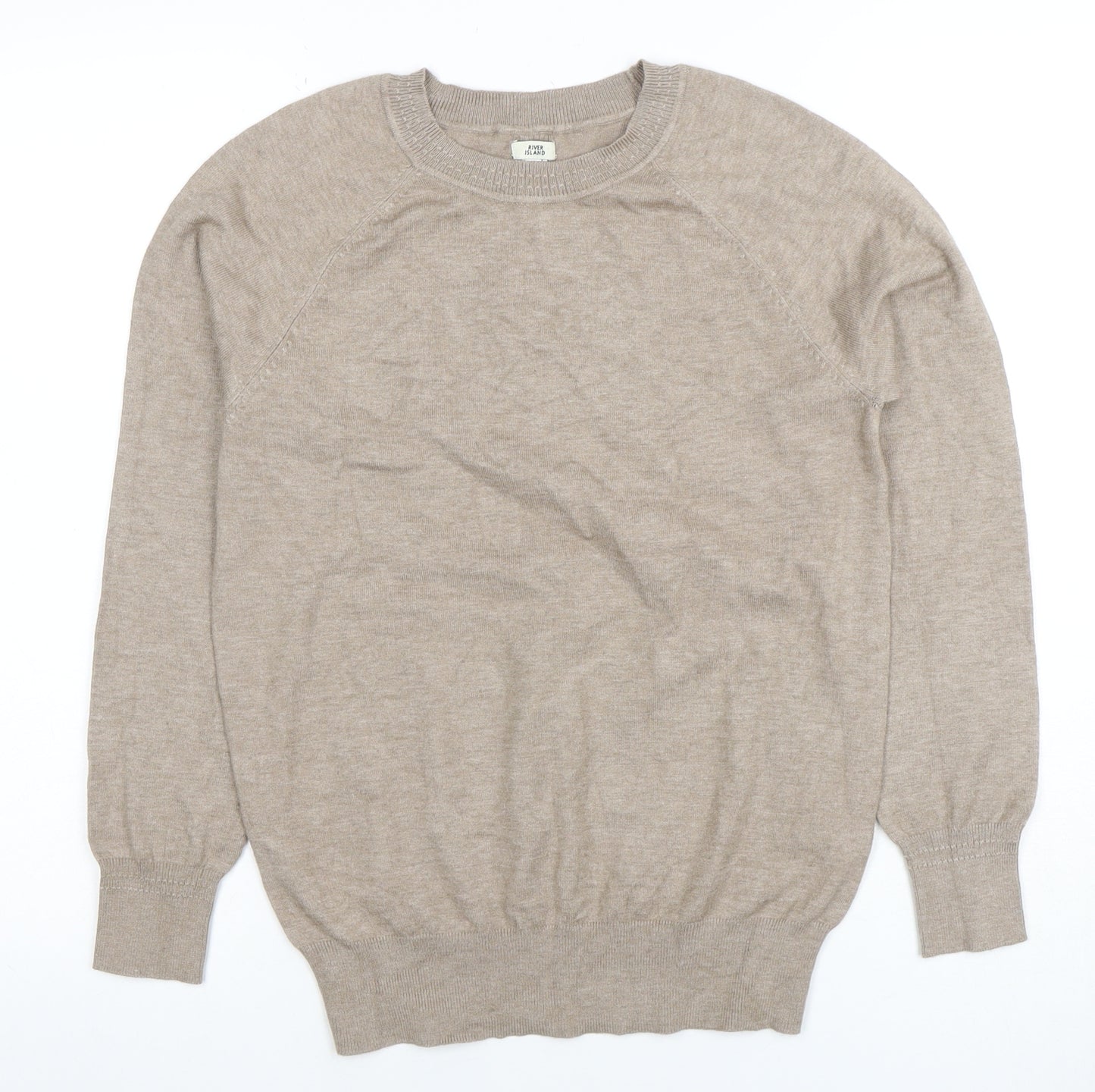 River Island Women’s Beige Knit Long Sleeve Crew Neck Top XS