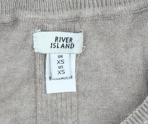 River Island Women’s Beige Knit Long Sleeve Crew Neck Top XS