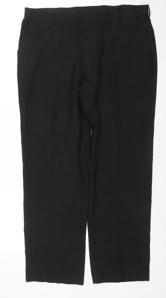 Marks and Spencer Men's Black 38x31 Regular Fit Dress Trousers