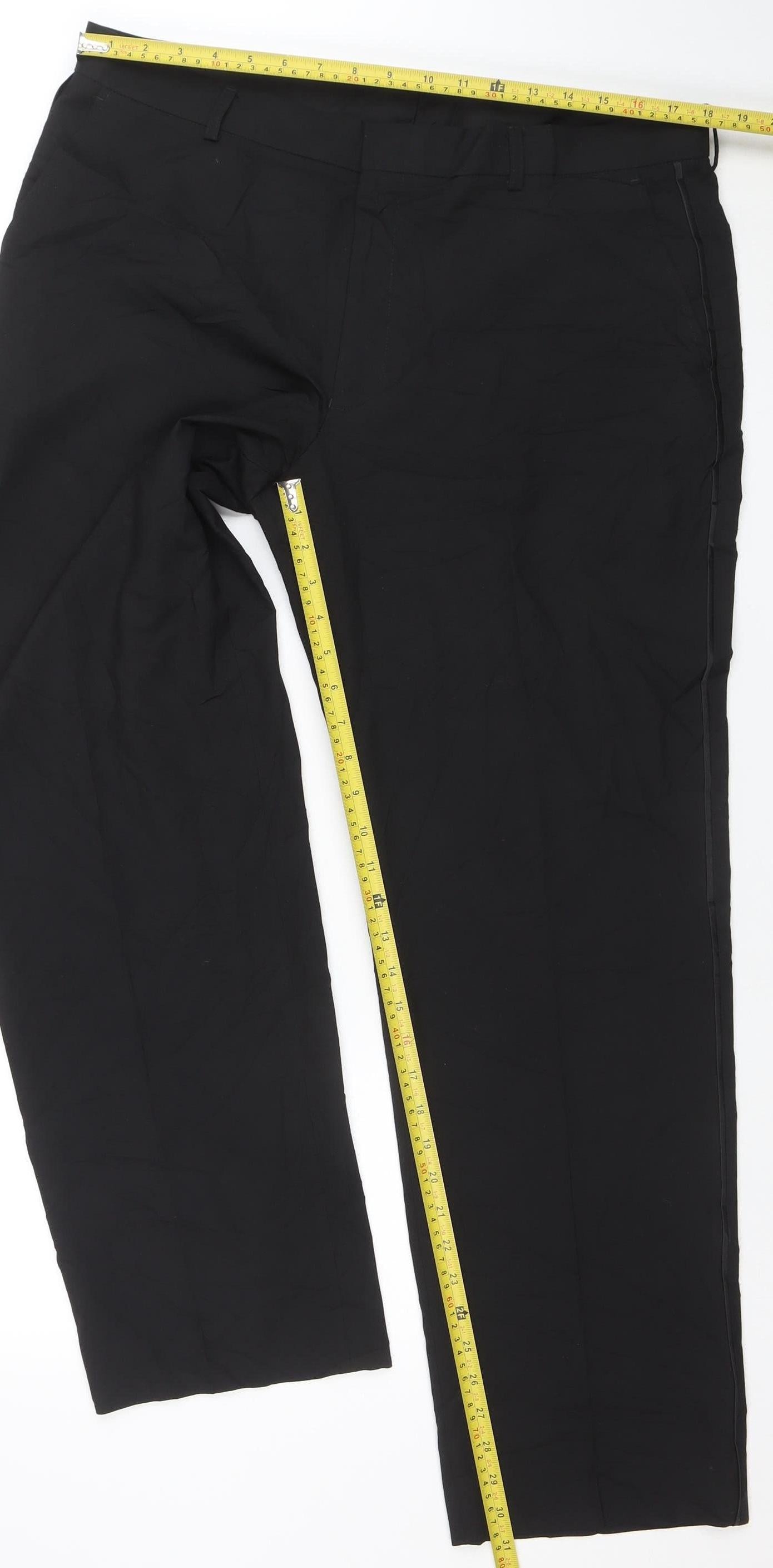 Marks and Spencer Men's Black 38x31 Regular Fit Dress Trousers