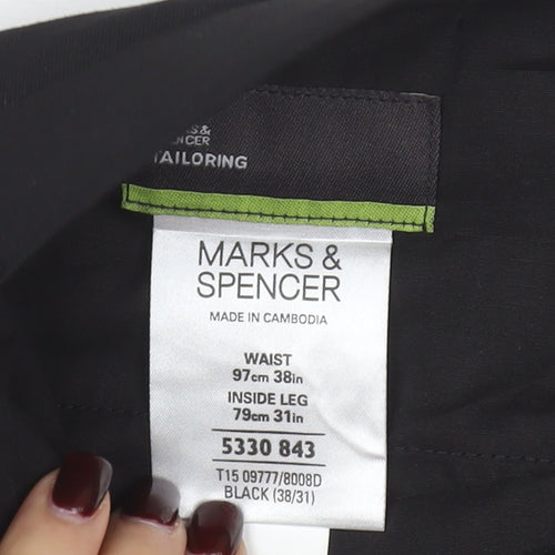 Marks and Spencer Men's Black 38x31 Regular Fit Dress Trousers