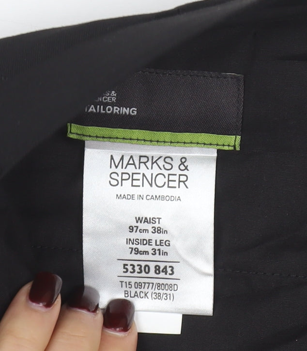 Marks and Spencer Men's Black 38x31 Regular Fit Dress Trousers